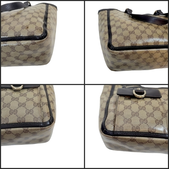 Gucci Abbey Brown & Beige Crystal Wax Canvas Monogram Pocket Tote - Picture 10 of 14